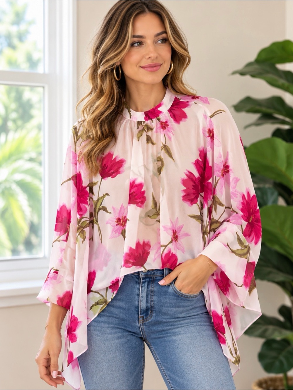 Joie NWT Floral Sheer Chiffon Asymmetrical Blouse Top Size Small